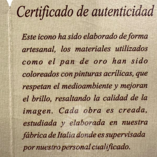 cuadro pan de oro icono certificado de autenticidad
