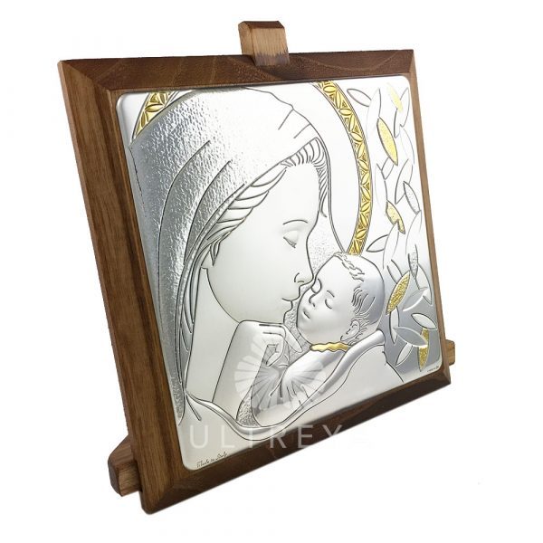 CUADRO DE NOGAL MADERA Y PLATA VIRGEN CON NIÑO - Imagen 3