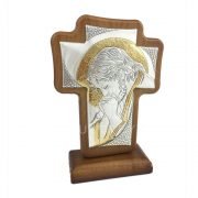 cruz de madera con lamina de plata de jesus
