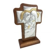 cruz madera y plata sagrada familia