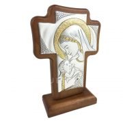 cruz madera plata virgen con niño