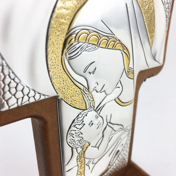 CRUZ DE MADERA PLATA VIRGEN NIÑO - Imagen 3