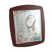 cuadro madera y plata virgen con niño