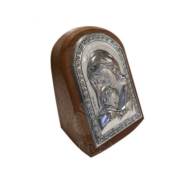 cuña madera y plata virgen con niño
