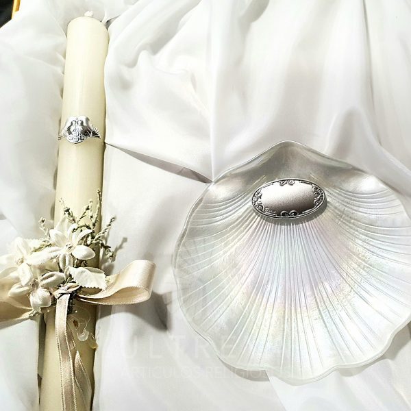 estuche vela y concha bautismo