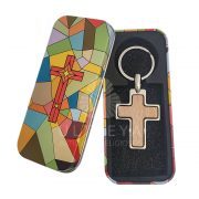 llavero cruz caja metal