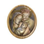 cuadrito madera y plata sagrada familia