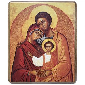 cuadro de madera de nogal con imagen de la sagrada familia