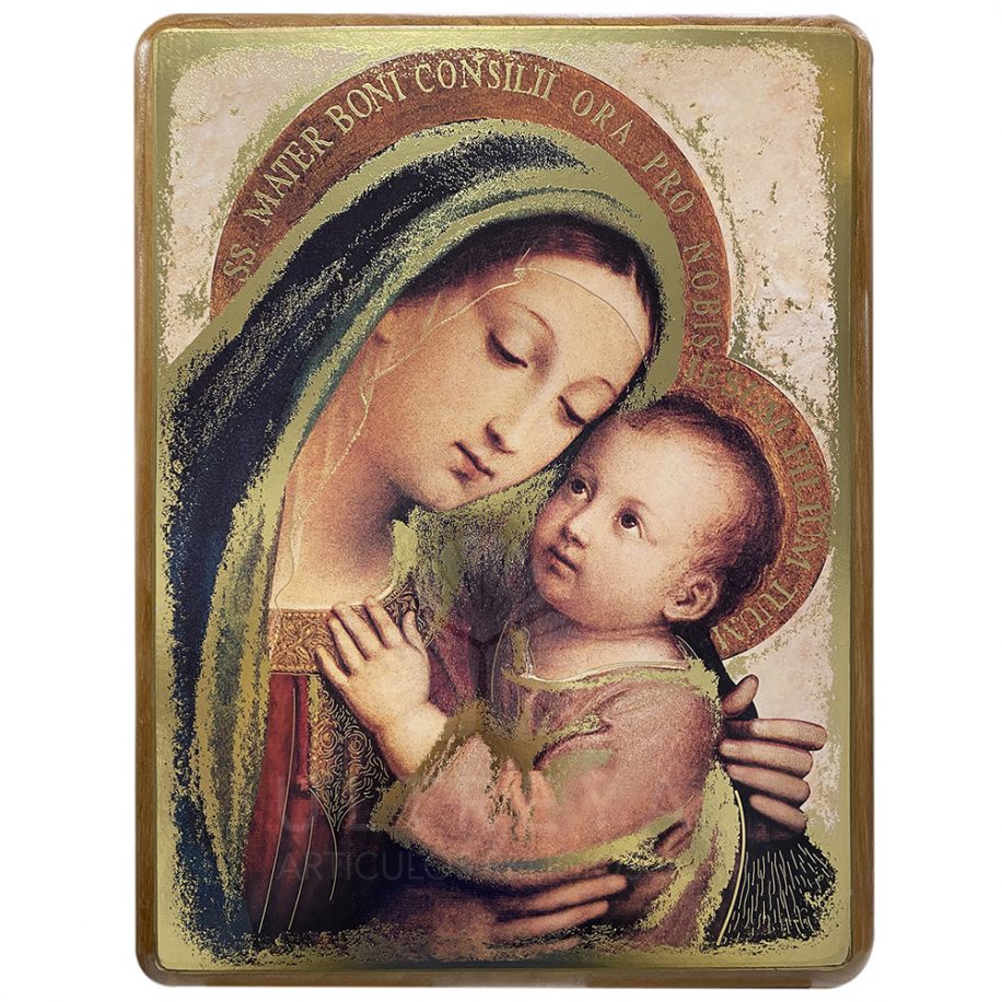 CUADRO DE NOGAL VIRGEN CON NIÑO