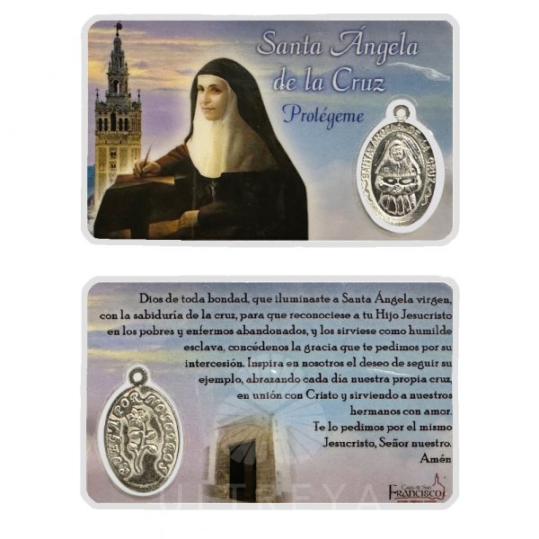 estampita con medalla santa angela