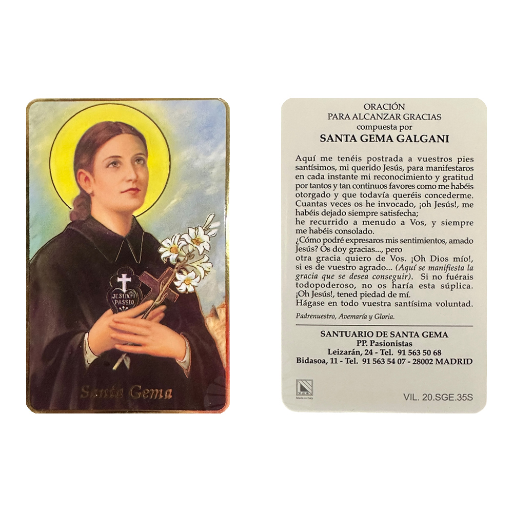 estampa con oracion santa gema