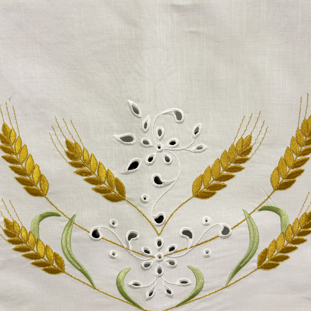 mantel de altar jhs con flores y espigas