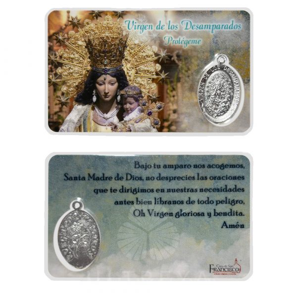 estampita con medalla virgen de los desamparados