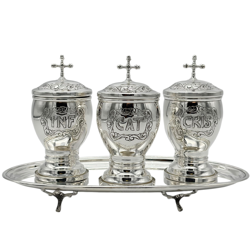 crismeras de plata con bandeja