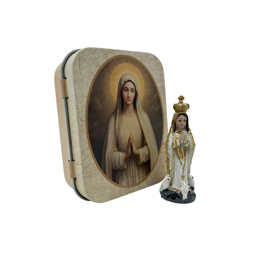 virgen de fatima caja metal