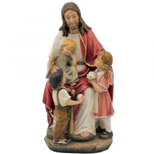 jesus y los niños talla madera