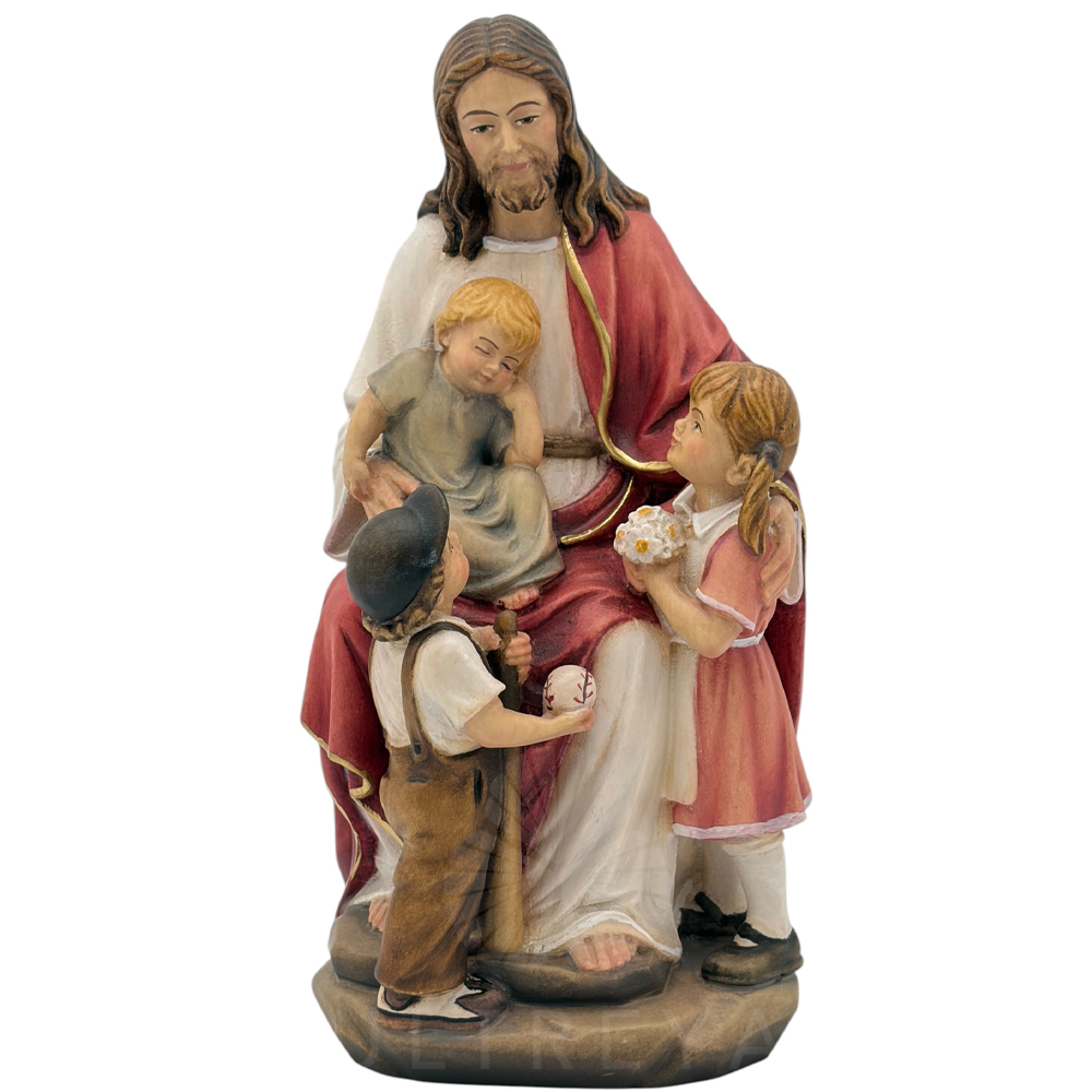 jesus y los niños talla madera