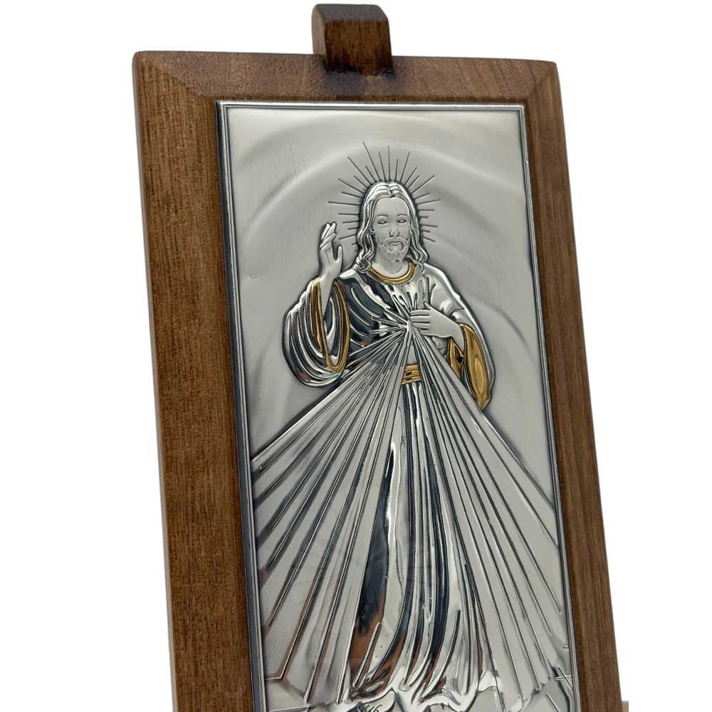 cuadro divina misericordia madera y plata