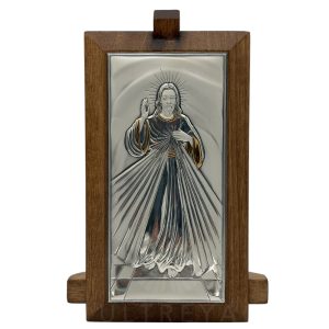 cuadro divina misericordia madera y plata