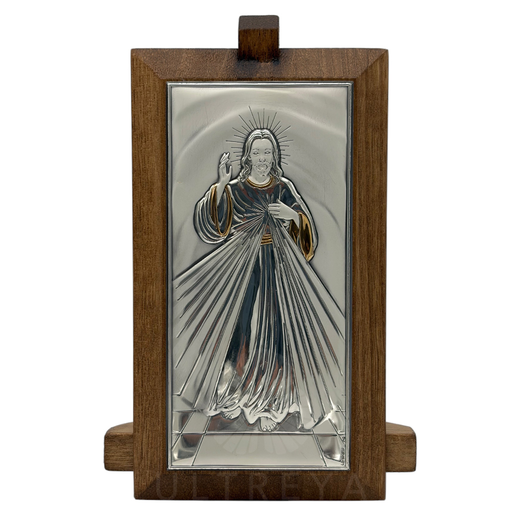 cuadro divina misericordia madera y plata